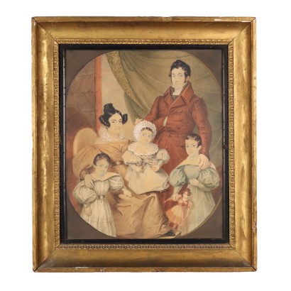 arte, arte italiano, pintura italiana del siglo XIX, Pintura con retrato de familia