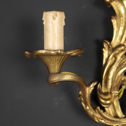 Pair of Wall Lamps Baroque Style Gilded Bronze Italy XX Century