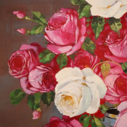 Pintado con Composición de Rosas en Va,Composición de Rosas en Jarrón
