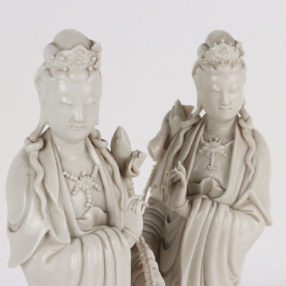 Pair of Sculptures Guanyin Ceramic China 1912-1949