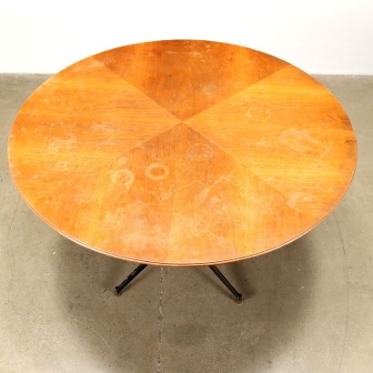 Vintage Table Italy 50s-60s Metal Base Veneered Wood