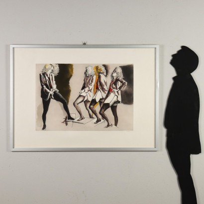 arte, arte italiano, pintura italiana del siglo XX, Aguafuerte de Renato Guttuso, Cuatro mujeres, Renato Guttuso