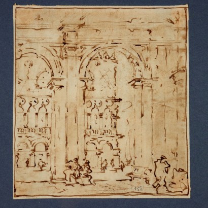 Disegno del XVIII secolo,Capriccio architettonico con figure