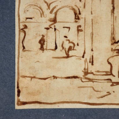 Disegno del XVIII secolo,Capriccio architettonico con figure