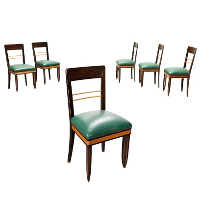 Group of 6 Chairs Beech Italy 1940s