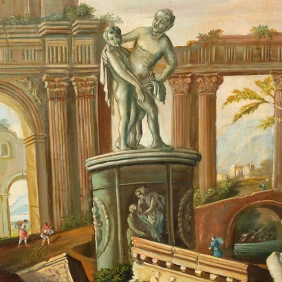 arte, arte italiano, pintura italiana del siglo XX, paisaje con arquitectura y personajes