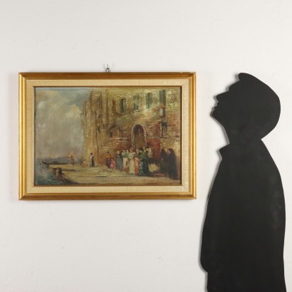 Dipinto con Scorcio Veneziano con Figure