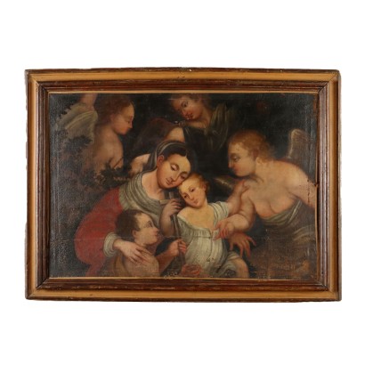 Vierge à l'Enfant Huile sur Toile Italie XVIIe Siècle