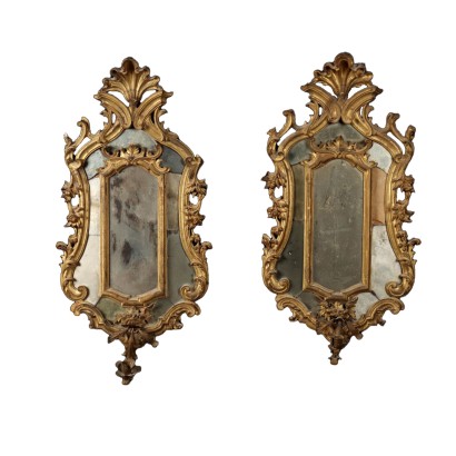 Paire de Miroirs Baroque Bois Doré Italie XVIIe-XVIIIe Siècle