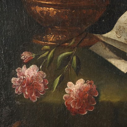 Still Life and Musical Elements Oil on Canvas Italy XVIII Century