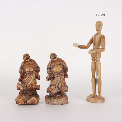 Paar Kleinen Skulpturen Speckstein China XX Jhd