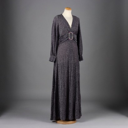 Vintage Evening Dress Lamé Size 14 Italy 1970s