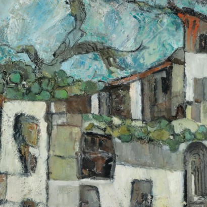 arte, arte italiano, pintura italiana del siglo XX,Pintura de Eugenio Levi,Paisaje con casas,Eugenio Levi