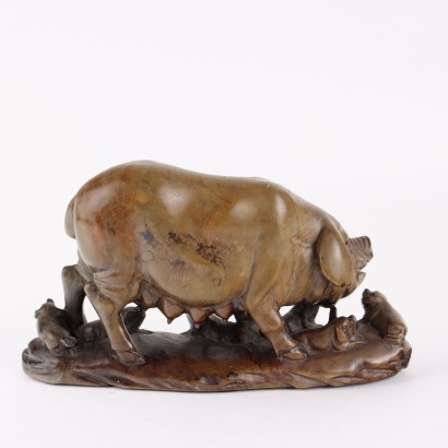 Cochon Sculpture Stéatite Chine XXe Siècle