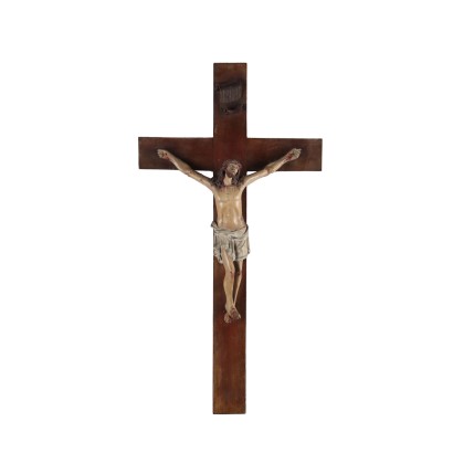 Wooden Crucifix with Christ in Papier-Mâché Italy XX Century