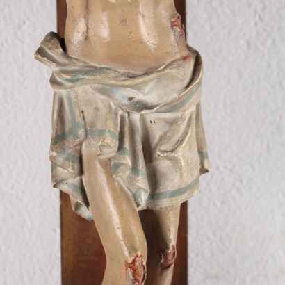 Kruzifix aus Holz und Christ aus Pappmaché Italien XX Jhd