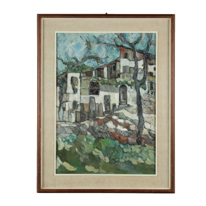 arte, arte italiano, pintura italiana del siglo XX,Pintura de Eugenio Levi,Paisaje con casas,Eugenio Levi