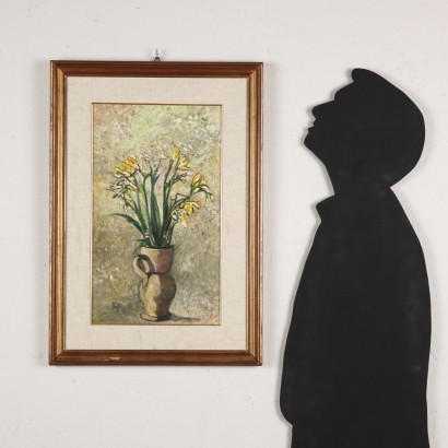 arte, arte italiano, pintura italiana del siglo XX, Pintura de Eugenio Levi, Flores en florero, Eugenio Levi