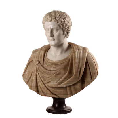 Busto Imperatore Romano in Marmo Bianco e Alabastro Fiorito