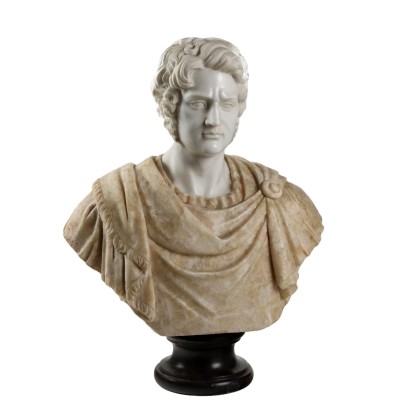 Busto Imperatore Romano in Marmo Bianco e Alabastro Fiorito