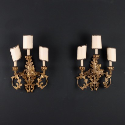 Pair of Wall Lamps Gilded Sheet Metal Italy XX Century