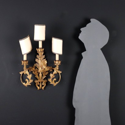 Pair of Wall Lamps Gilded Sheet Metal Italy XX Century