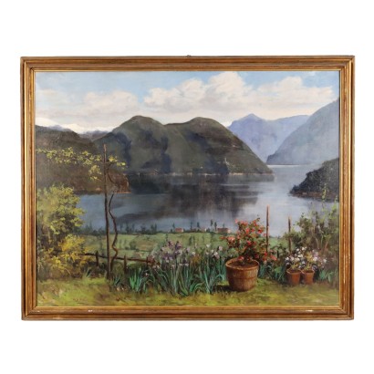 Pintado con paisaje de lago
