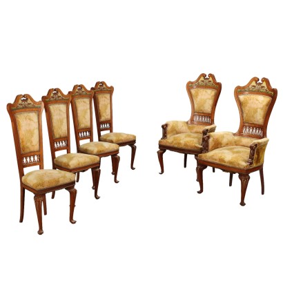 antigüedades, silla, sillas antiguas, silla antigua, silla italiana antigua, silla antigua, silla neoclásica, silla del siglo XIX, Grupo de Sillones y Sillas