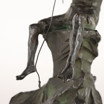 Der Kleine Fischer Bronzeskulptur von A. Bezzola Italien XIX Jhd