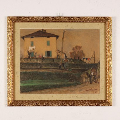 Dipinto di Paesaggio con Casolare e Figure 1930