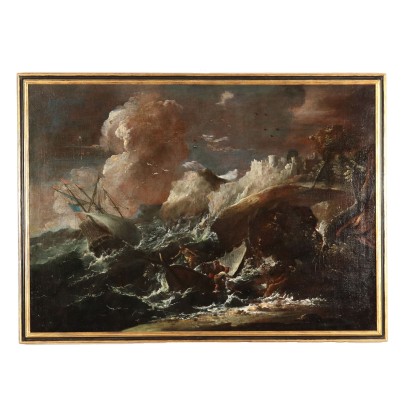 See mit Sturm Öl auf Leinwand Italien XVII-XVIII Jhd