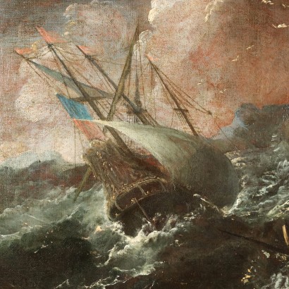 The Wavy Sea Oil on Canvas Italy XVII-XVIII Century
