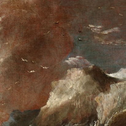The Wavy Sea Oil on Canvas Italy XVII-XVIII Century