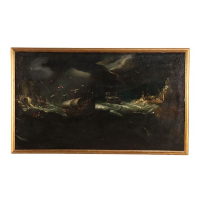Dipinto con Scena di Mare in Tempesta