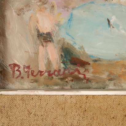 arte, arte italiana, pittura novecento italiana,Dipinto con Paesaggio di Berto Ferrari%2,Spiaggia ligure,Berto Ferrari