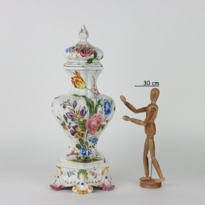 Vase with Lid Passarin Man. Majolica Italy XIX Century