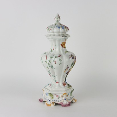 Vase avec Couvercle Passarin Majolique Italie XIXe Siècle