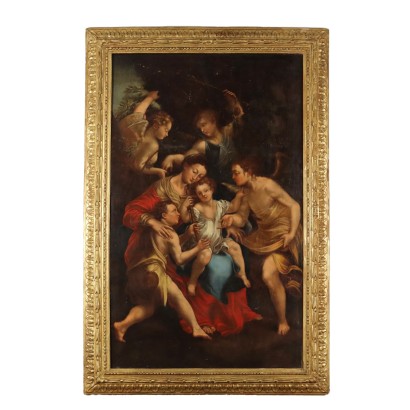 Pintado con la Virgen y el Niño San Giovannino y Ángeles
