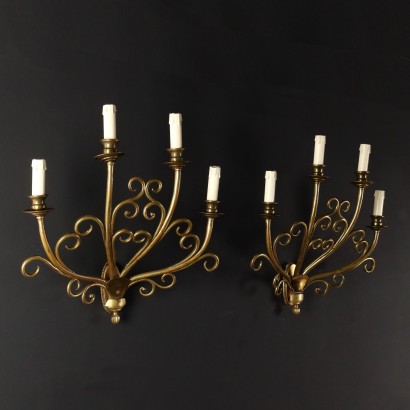 Pair of Wall Lamps Brass Italy XX Century