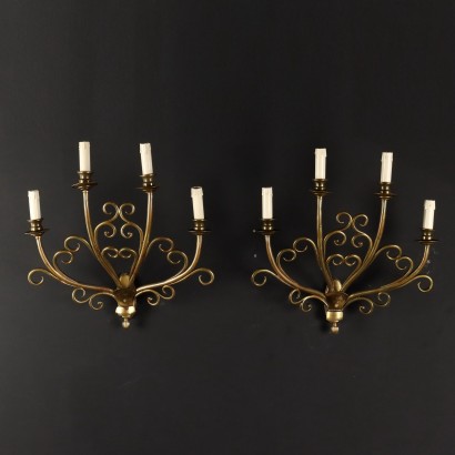 Pair of Wall Lamps Brass Italy XX Century