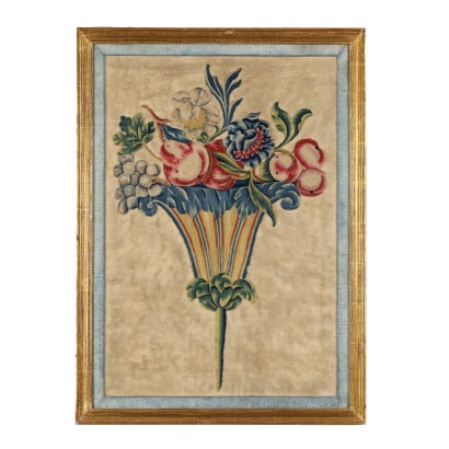 arte, arte italiano, pintura italiana antigua,Bordado con Composición de Frutas y Fi,Composición con frutas y flores