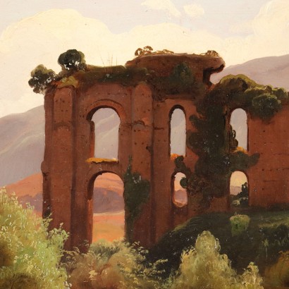 Paysage avec Ruines Huile sur Carton Italie XIXe Siècle