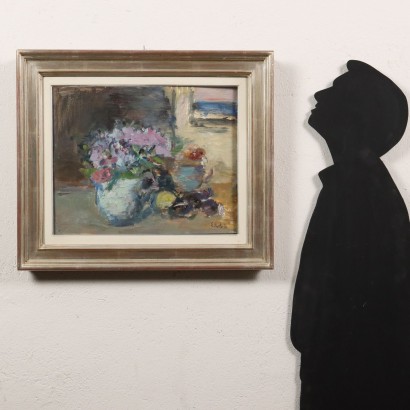 arte, arte italiano, pintura italiana del siglo XX, Pintura con flores de Ezio Pastorio, Ezio Pastorio