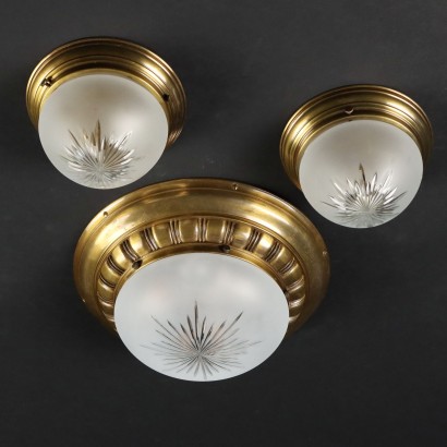 Group of 3 Ceiling Lamps Glass Italy XX Century