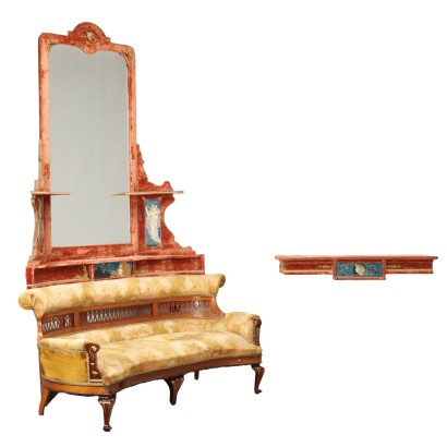 Canapé d'Angle Art Nouveau Velour Italie XIXe Siècle