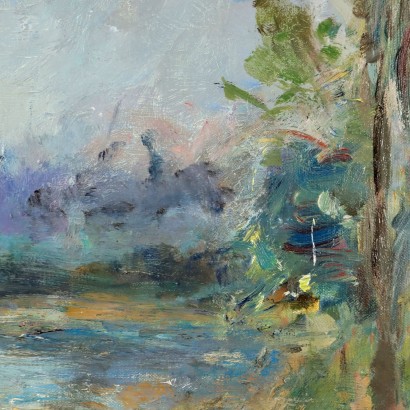Lombardische Landschaft Gemälde von E. Pastorio 1979