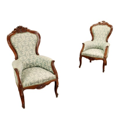Pair of Bergère Chairs Louis Philippe Walnut Italy XIX Century