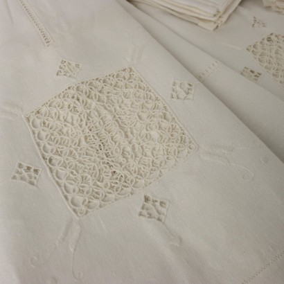 Tablecloth with 9 Napkins Flax Italy XX Century