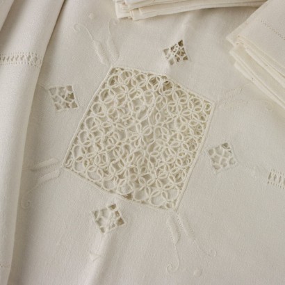 Tablecloth with 9 Napkins Flax Italy XX Century