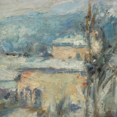 E. Pastorio Winter Landscape Oil on Cardboard Italy XX Century
